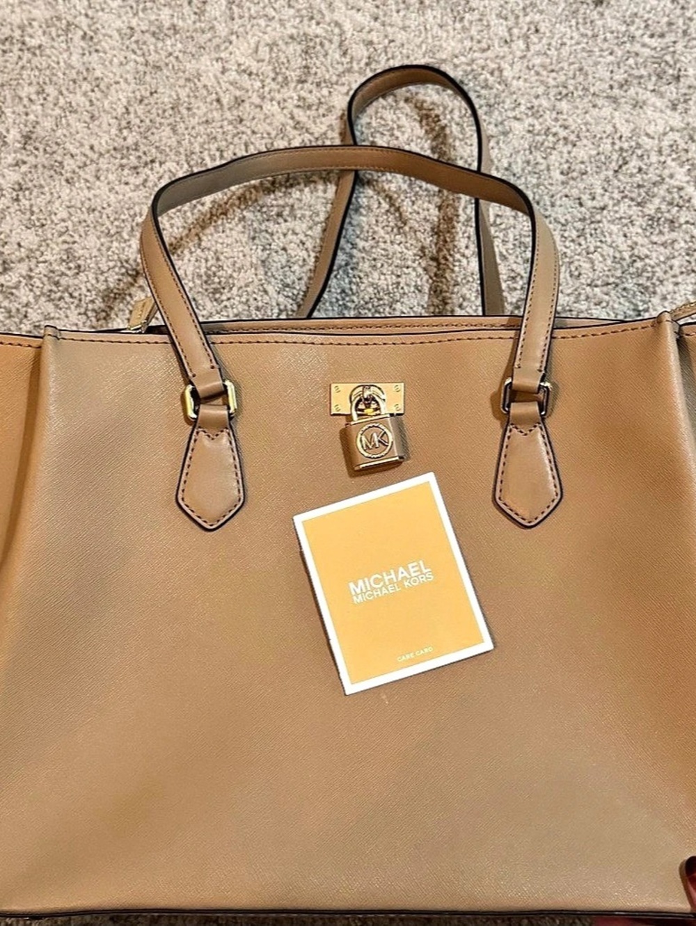 Michael Kors Large Saffiano Leather Tote Bag in Camel